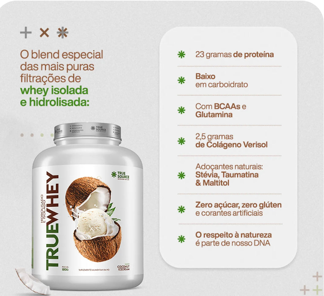 TRUE WHEY PROTEIN COCONUT ICE CREAM 837G TRUE SOURCE isolado