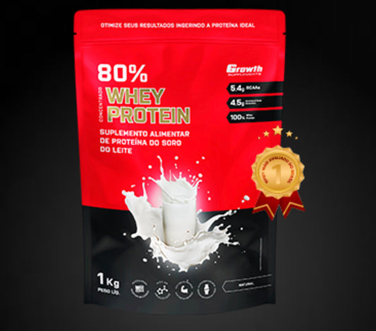 Whey Protein Concentrado (1KG) - Growth Supplements- Sabor Leite em pó