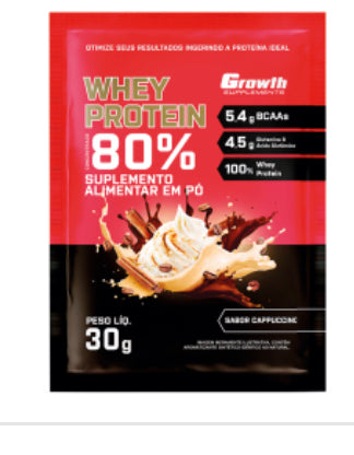 DOSE WHEY PROTEIN- 30g GROWTH SUPPLEMENTS sachê,Sabor: Cappuccino