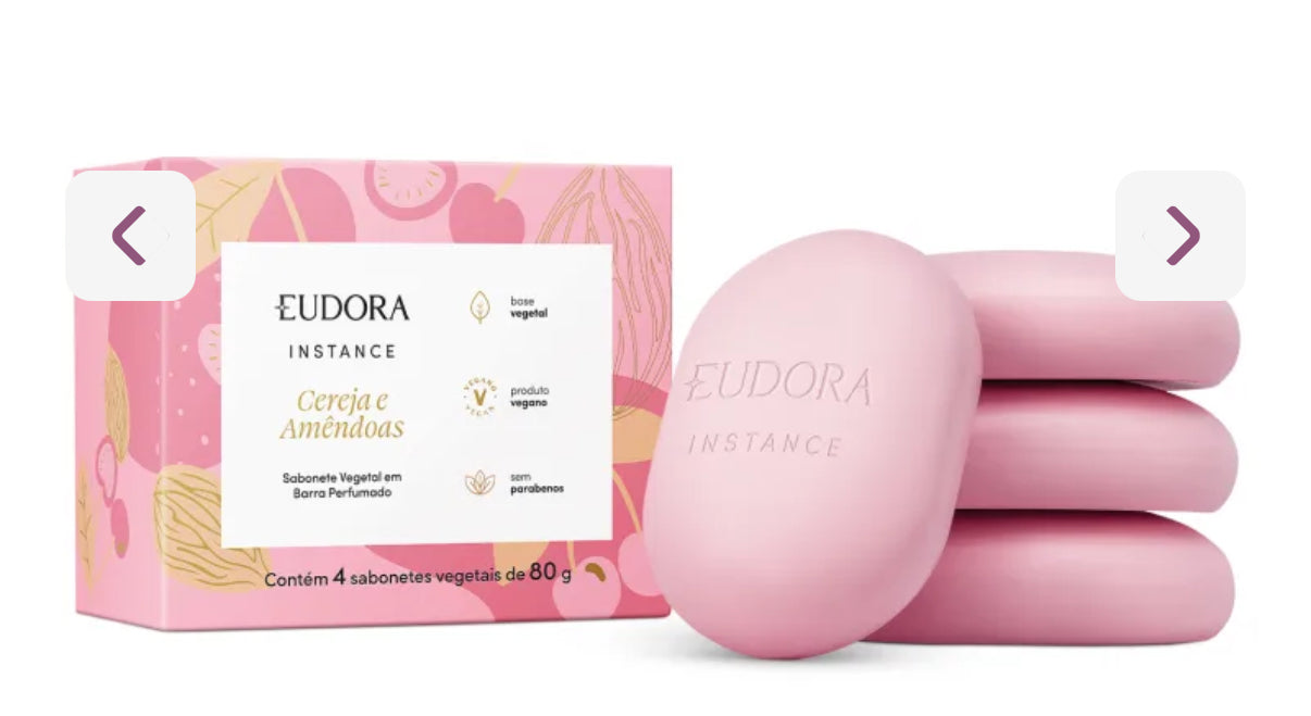 Sabonete Vegetal em Barra Perfumado Instance Cereja e Amêndoas 4x80g Eudora