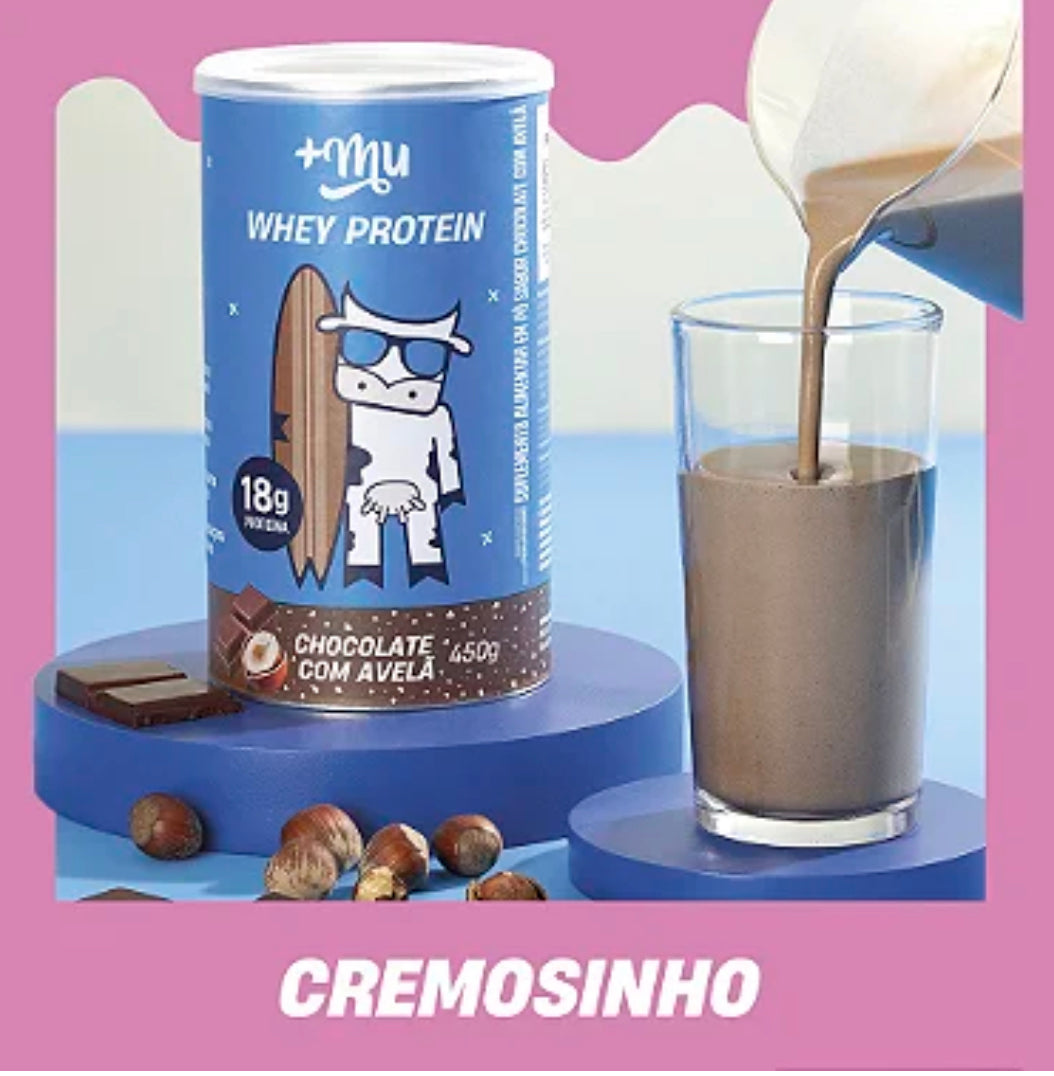 WHEY CONCENTRADO +MU - CHOCOLATE COM AVELÃ - POTE 450G