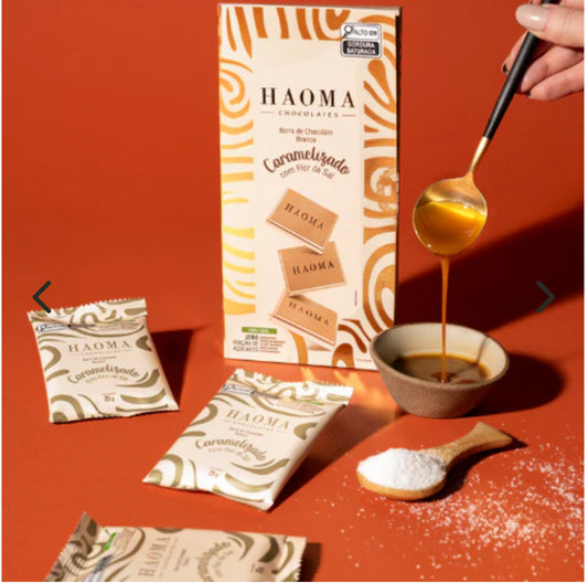 Haoma Barra Chocolate Branco Caramelizado com Flor de Sal | Linha Stevia - 75g