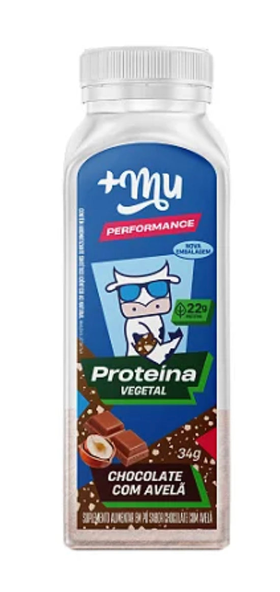 PROTEÍNA VEGETAL +MU PERFORMANCE - CHOCOLATE COM AVELÃ - GARRAFINHA 34G