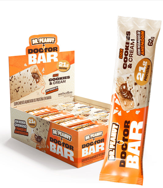 Barra de Proteína Doctor Peanut Bar Sabor Cookies e Cream 62g