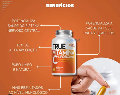 True Vitamina C Lipossomal 180 Cápsulas - True Source Sabor Sem sabor