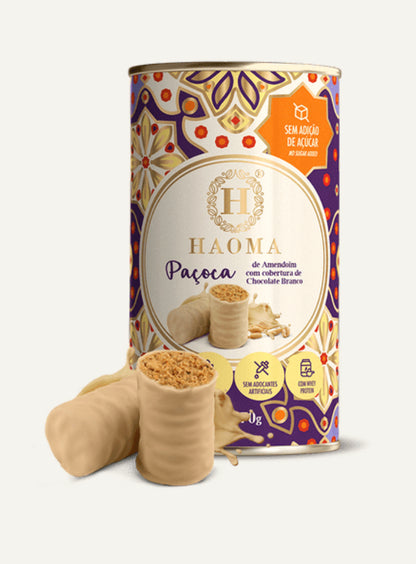 Paçoca de Amendoim com cobertura de Chocolate Branco Haoma